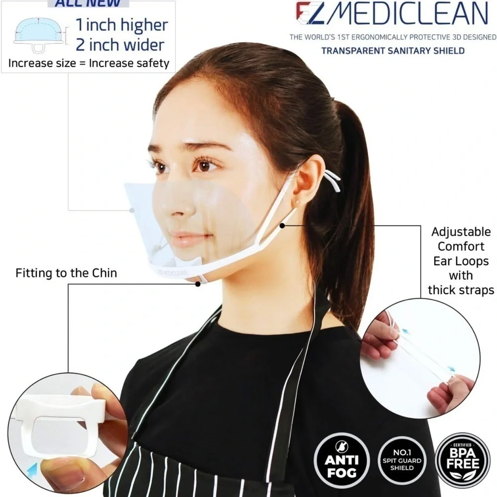 Anti-Fog Transparent Face Shield SG4 Open Mask medical /beauty/Food Handler x2